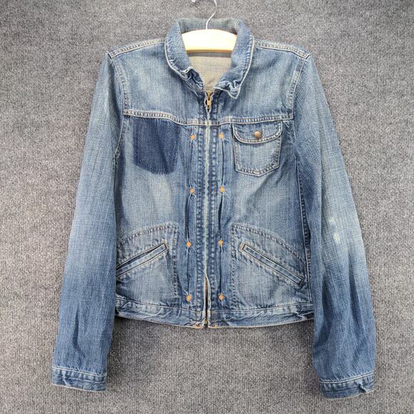 J. Crew Denim Jacket Size M Blue Denim Full Zip Front Pockets 100% Cotton - Picture 2 of 10